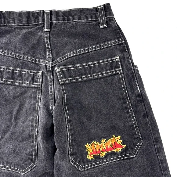 Vintage 90s JNCO Flame Jeans Black 28" Waist Baggy Wide Leg Crush City - Picture 3 of 15